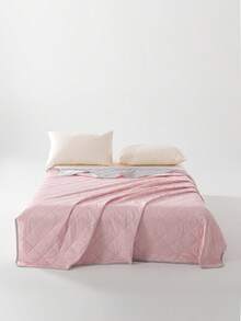 1pc Lightweight Breathable Silk-Like Summer Quilt, Solid Color Air Conditioning Blanket, Soft & Comfortable, Suitable For Bedroom, Dorm, Office Nap, Multiple Colors Available, Modern Style, Easy Care Washable Bedding, Without Pillow Insert - Cherry Blossom Pink - View 3
