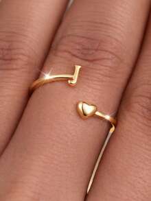 Tsnamer 14K Gold Plated Ring Waterproof Heart Letter Stackable Ring Gift For Women Girlfriend - Ring - View 3