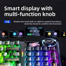 AULA Bàn phím cơ trong suốt F98Pro V3, 3 chế độ kết nối: Bluetooth không dây, có dây, không dây 2.4GHz, núm xoay và màn hình TFT thông minh, thiết kế gắn gioăng, chuyên nghiệp cho game thủ, pin 10000mAh, phù hợp cho văn phòng và chơi game. - Xem 5