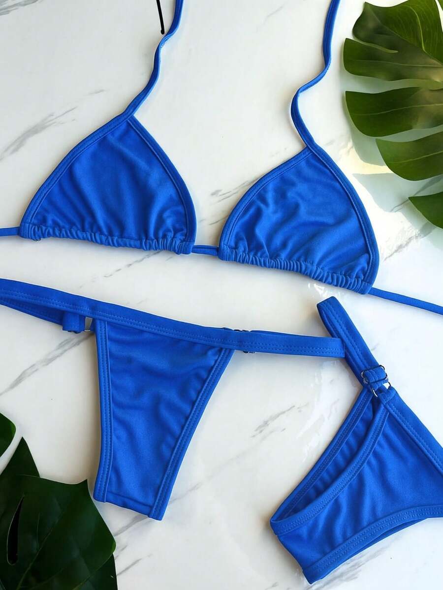 Suplex String Bikini With Lining And Adjuster In Summer Fashion. - Màu xanh lam - Xem 1