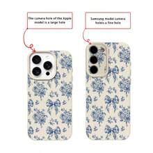 1pc TPU Material Elegant Blue & White Porcelain Bowknot Pattern Phone Case Suitable Compatible With Iphone 17 Pro Max/17/16 Pro Max/15/13/12/11, S20 FE/A15/S24/A55, Note 11/Note 12/Note 13 Pro, Full Coverage Anti-Drop Soft Protective Phone Cover - White - View 7