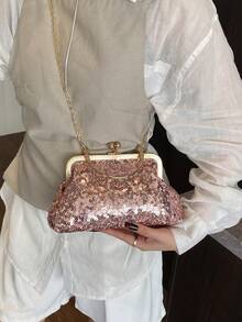 优雅时尚，精致亮片复古风女包。2026新款，优雅奢华的出行手提包。 - 粉色 - 查看 4