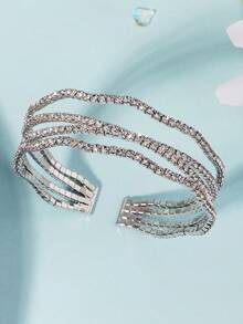 1pc Geometric Wide Wristband, Sparkly Crystal Inlaid Adjustable Bracelet For Streetwear & Prom - Multicolor - View 9