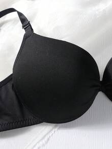 女士聚拢文胸套装 - 前系带无缝加厚T恤式文胸，适合小胸 - 黑色 - 查看 4