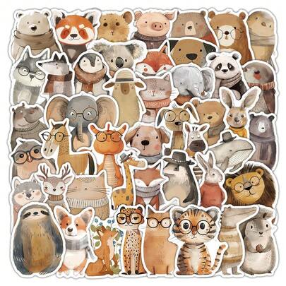 52 Pcs Hand-Drawn Animal Stickers - Cute Sketch Style Decals For Laptop, Phone Case & DIY Decoration
