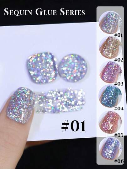 2026新款12毫升容量情人节礼物夏季梦幻星光钻石激光碎冰云锦闪超亮糖果冰透明凝胶指甲油，季节星光闪闪磁性持久美白美甲，搭配底油和封层，需使用UV灯，植物凝胶6色套装，适合初学者，居家、办公、通勤、约会等场合，无病毒热销沙龙级，持久28天。