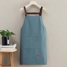 Evaluating Pure Cotton Lace Apron With Pocket For Kitchen, Bar, Buffet, Snack Bar - 霧霾藍 - 查看 2