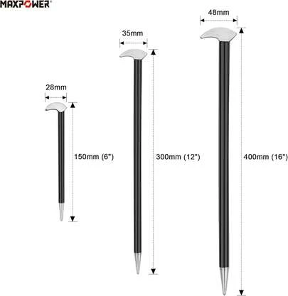 IsEasy Heel Bar Set 3PCs, MAXPOWER Heel And Toe Rolling Head Pry Bar Crowbar Wrecking Knuckle Bar Set - 150mm, 300mm & 400mm Pipe  Wrench Torx  Key