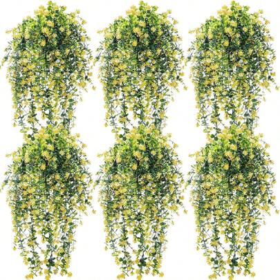 1PC Artificial Hanging Flowers, 4pcs Fake Eucalyptus Vine Faux Flower Greenery Garland Plastic Plants For Indoor Outdoor Wall Garden Wedding Home Party Decor