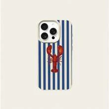1pc TPU Vintage Blue & White Striped Lobster Pattern Phone Case, Compatible With IPhone 17 Pro Max/17/16 Pro Max/15/13/12/11, S20 FE/A15/S24/A55, Note 11/12/13 Pro, Full-Body Shockproof Soft Protective Cover,International Version, Not The Domestic Version - White - View 5