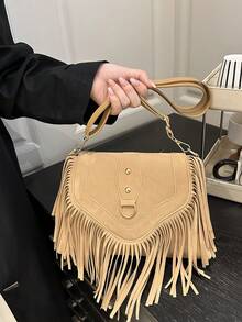 Túi xách nữ thời trang - Mẫu mới năm 2026, kiểu dáng sang trọng và tinh tế với tua rua mềm mại, thích hợp đeo chéo. - Màu Khaki - Xem 3