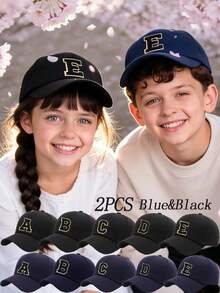 2顶儿童嘻哈帽，A-Z字母刺绣棒球帽，可调节男女通用户外遮阳帽，米白色，适合8-16岁儿童 - 彩色 - 查看 1