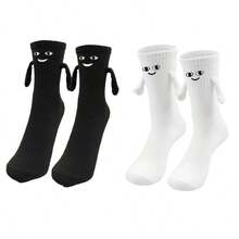 CT TAPESOCKS 1 Pair Unisex Holding Hands Design Socks, Cute & Quirky, Versatile For All Seasons, White Mid-Calf Socks - Multicolor - View 5