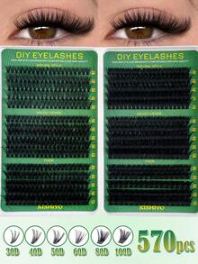 570pcs Mixed Eyelash Extension Kit, High Capacity Individual Lashes 10-16MM Mixed D-Curl Natural Soft Comfortable False Eyelashes, Includes Lash Glue, Tweezers And Lash Brush - Multicolor - View 6