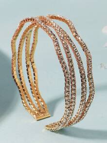 1pc Geometric Wide Wristband, Sparkly Crystal Inlaid Adjustable Bracelet For Streetwear & Prom - Multicolor - View 5