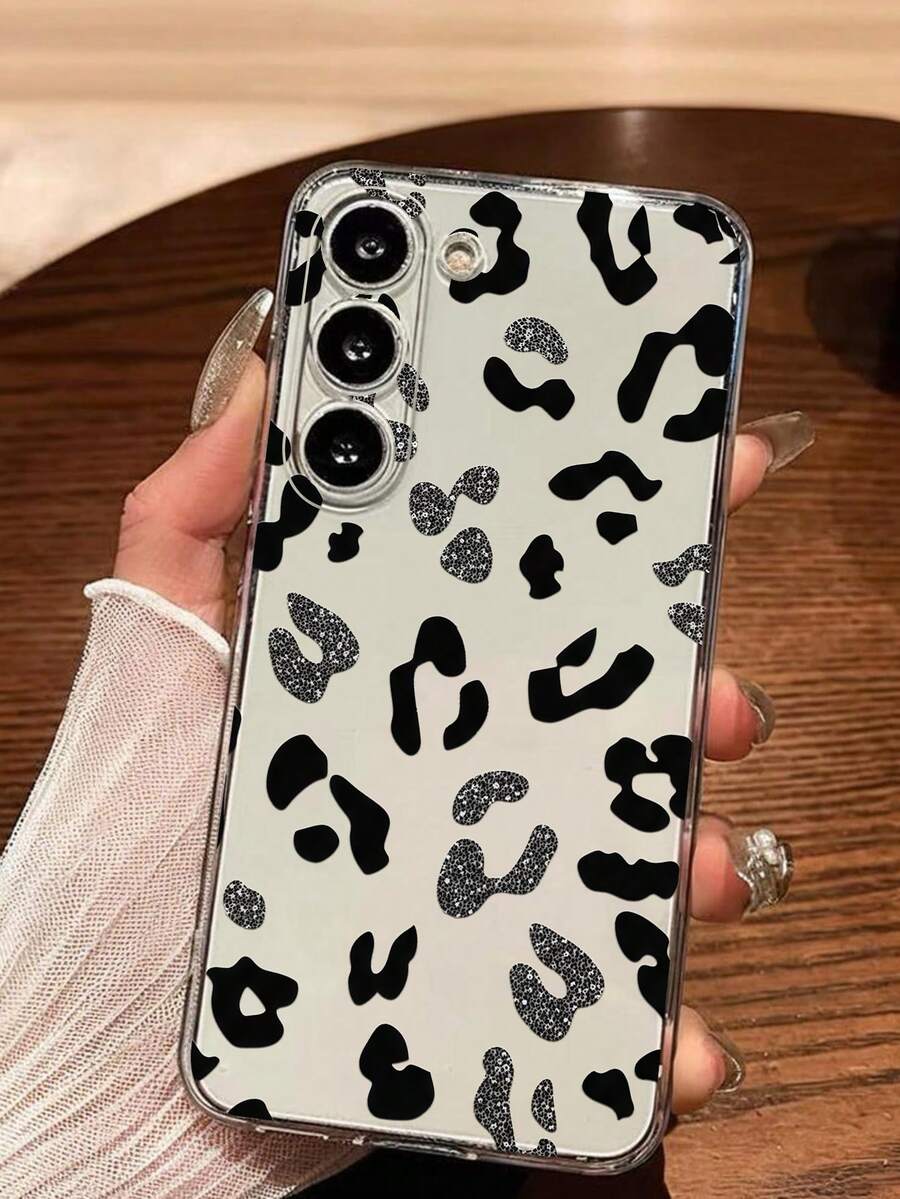 1pc Creative Black & Silver Leopard Print Soft Phone Case, Compatible With Huawei, Honor, Galaxy, Phones,International Version, Not The Domestic Version - Clear - View 1