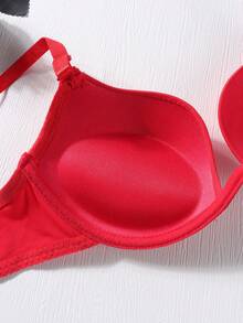 Teen Student Small Bust Underwire Push-Up Bra, Solid Color Minimalist Daily Bra, Soft Thick Padded Cups, Comfortable Breathable Sexy Lingerie, Recommend Ordering One Size Up - Red - View 4