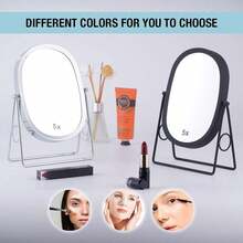 Tabletop 5x/1x Magnifying Makeup Mirror With Squared Bamboo Tray Small Desk Mirror 360° Rotation Vanity Mirror With Stand Desktop Cosmetic Mirror - Chrome - View 8
