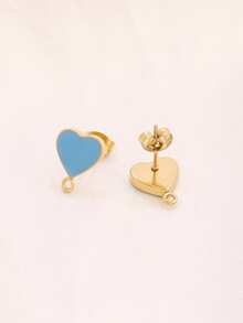 2 piezas Pendientes de base de acero inoxidable esmaltado con forma de corazón chapados en oro de 18K para hacer joyas DIY y accesorios de joyería - Pendientes DIY - Ver 11