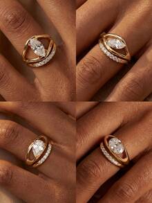 1枚经典优雅U型7颗立方氧化锆925纯银戒指，女士派对首饰，女友周年纪念礼物 - U型七鑽戒指 - 查看 6