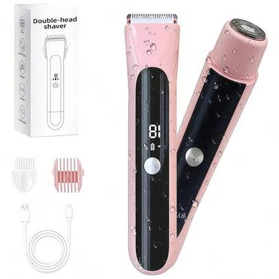 2 In 1 Bikini Trimmer For Women Dual Head Electric Shaver With LED Display,IPX7 Waterproof Wet & Dry, Painless Shaver For Underarm Leg Arm Body Face Private Area .