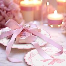 25pcs Bow Dessert Plates, Pink Theme Tableware With Napkins For Special Events - Pink - View 4