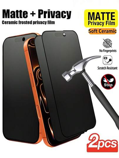 2pcs Matte Privacy Screen Protector, Compatible With IPhone 17 Pro Max/16/15/14/13/12/11, Made Of TPU Soft Film (Not Tempered Glass/Ceramic), Shatter-Proof, Shock-Absorbing, Privacy Function Ensures Screen Content Only Visible From Front. Essential Daily Protection, Office, Home Mobile Screen Protector Accessory, Anti-Peeping, Waterproof, Anti-Drop, Anti-Scratch