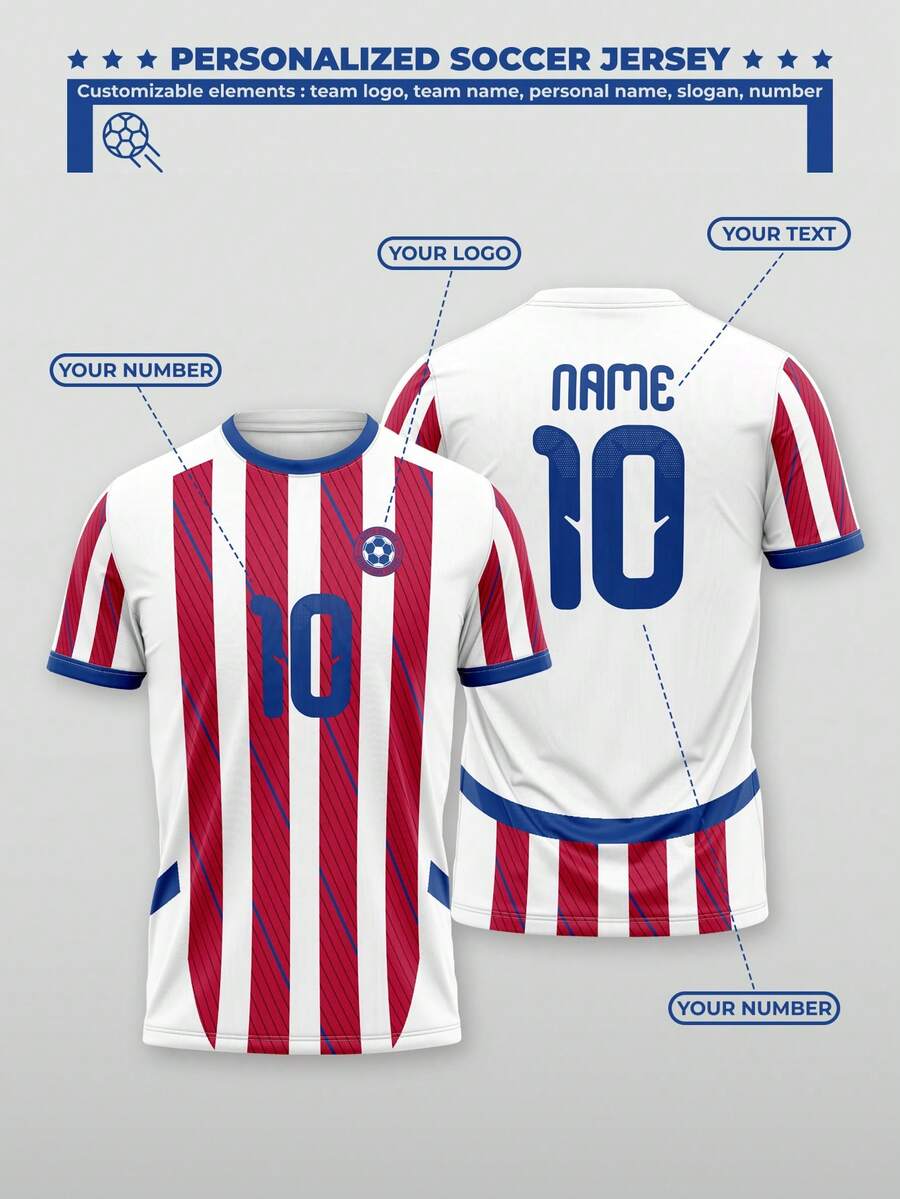 1pc Custom 2026 Season Appearance, Paraguay Style Football Jersey, Made With Red And Blue Printing Colors, Suitable For Outdoor Sports, Football Matches, Football Viewing - Red - View 1