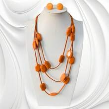Double Resin Necklace And Earring Set. - Orange 2 - View 2