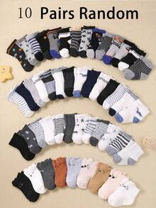 20/10/5 双装随机款式可爱印花中筒婴儿袜，图案包括卡车、星星、长颈鹿、小狗、恐龙、条纹、星系、宇航员、太空探索，适合作为圣诞节/感恩节礼物，四分之一袜，婴儿袜，新生儿袜，幼儿袜，婴幼儿袜 - 彩色 - 查看 13