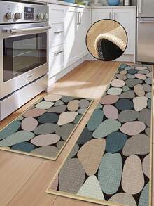 3.5毫米厚橡胶亚麻厨房地垫，多色石纹马赛克风格吸水厨房地毯，包边设计防止脱皮，吸水易清洁，亚麻表面中间填充海绵，底部为橡胶材质，适用于厨房、浴室、洗衣房、走廊、客厅等场所。 - 彩色 - 查看 2