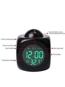 New Multifunctional LED Time Projection Alarm Clock, Voice Prompt, Timed Bedside Night Light, Creative Projection Lamp - one-size - View 7