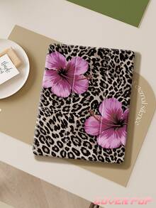 Hibiscus Leopard Print Tablet Protective Case, Suitable For 9.7/10.2/10.5/10.9/12.9 Inch Pro 11 Inch, 10th Gen, Galaxy Tab S6 Lite 10.4 Inch, Kindle Paperwhite 12th Gen 2024, Kindle (11th Generation) 2022, Soft Shock-Proof, Smart Stand/Auto Wake/Sleep, Excellent Holiday Gift - Multicolor - View 3
