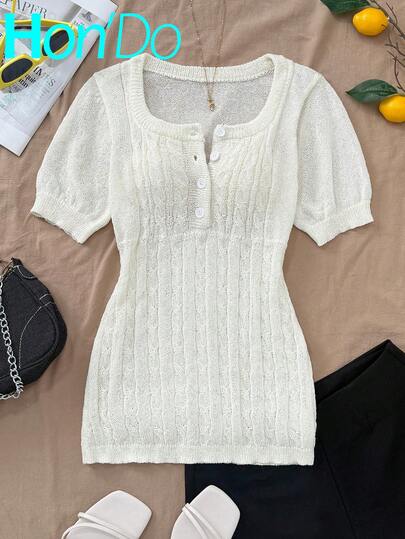 Hon'Do 2026 Blusa de manga corta blanca y transpirable para verano, ropa de exterior, conjunto de verano con patrón de flores acanalado estilo Y2K