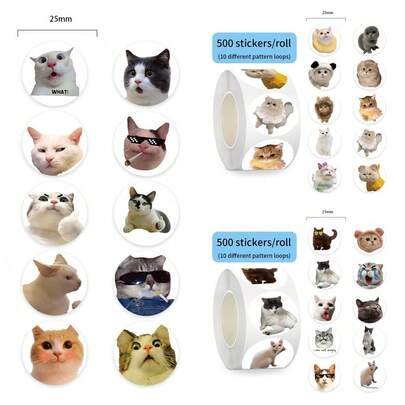 3-Style Cat Sticker Roll - 500 Pcs Cute Feline Decals For Journals, Luggage & DIY Decor