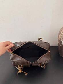 Large Capacity Work PU Tote Bag With Multiple Pockets, Simple And Fashionable Women Shoulder Bag, Solid Color Personalized Handbag, Japanese Bag, Street & Japanese Bag For Women - 咖啡棕 - 查看 8