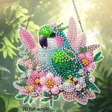 2D平面亚克力DIY钻石画套装，迷人的鹦鹉与花卉钻石画，可悬挂于墙面，闪耀水晶艺术家居装饰，鸟类和花卉主题设计，适用于办公室、学校、俱乐部、酒吧、咖啡馆、图书馆、客厅、卧室、花园、门廊、车库等场所的悬挂装饰，家居户外欢迎标牌，钻石艺术工艺套装，家居墙面装饰及礼品，馈赠亲朋好友的完美之选。 - 查看 5