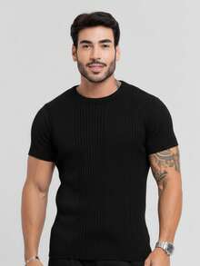 TRICOT DE LUXO Men's T-Shirt/Knit Sweater With Ribbed Details, Chic, Lightweight, High Quality, Spring, Summer, Autumn - 黑色 - 查看 6