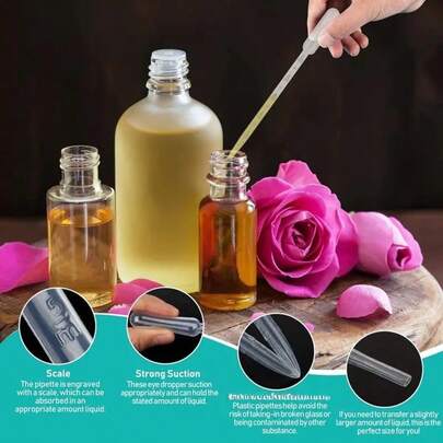 100pcs Disposable Plastic Laboratory Graduated Dropper Containers, Liquid Dropper Equipment, Pipettes, Dropper Bottles