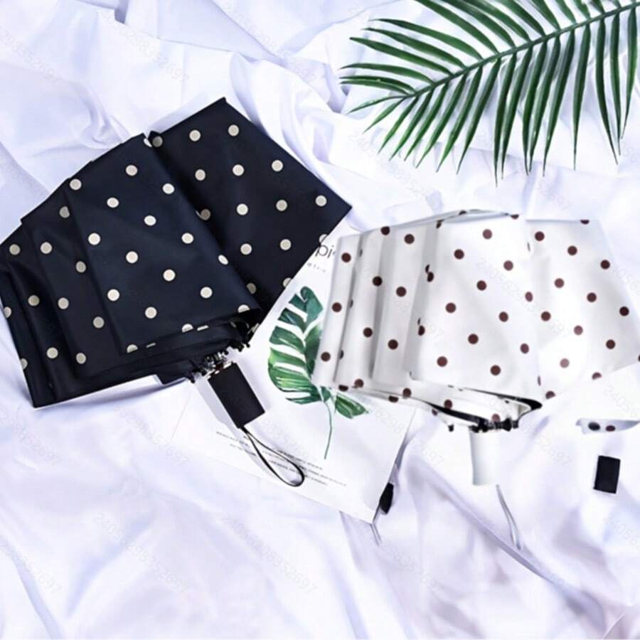 Fashion Polka Dot 8-Rib Reinforced Black Coating Umbrella, Anti-UV Sun Protection Foldable Rain Umbrella - Stylish and Minimalist Polka Dot Umbrella - View 1
