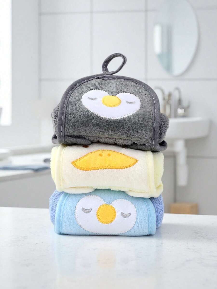 3pcs Cute Duck & Penguin Hand Towels, Hygiene Teaching Props For Kids - Multicolor - View 1