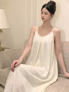 Đầm hai dây dáng rộng màu trắng kiểu Pháp Y6Y dành cho nữ, thích hợp mặc mùa hè. - trắng - Xem 6