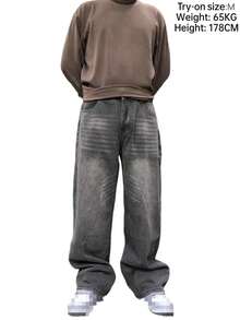 Quần jeans nam ống rộng dáng suông cổ điển hiệu Hearty Haven (1 chiếc) - Màu xám đen - Xem 5