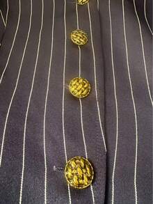 Women's Sleeveless Striped Blouse With Gold Buttons And Stand Collar, Regular Fit - Dark Blue - View 5