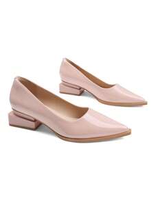 Women's Elegant Classic Patent Leather Flats Pointed Toe Block Heel Work Shoes Office Shoes For Women - 裸色 - 查看 5