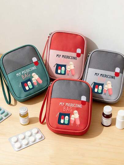 Kit medico portatile stampato con "My Medicane Bag" e motivo a pillole, borsa portatile per medicinali da campeggio, kit di pronto soccorso compatto, versione per viaggio e uso domestico, borsa portatile per medicinali, kit di medicina conveniente, kit di emergenza, disponibile in più colori, per uso quotidiano/all'aperto/viaggio/auto ed emergenza, essenziale per gli utenti attenti alla salute e in movimento, accessorio medico indispensabile, organizzatore sanitario quotidiano