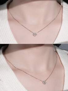 XUJIA 1条925纯银莫桑石四叶草项链，女士款，3毫米（0.10克拉*4颗）圆形莫桑石，时尚项链，婚礼及节日珠宝礼品 - PMO-223 - 查看 4