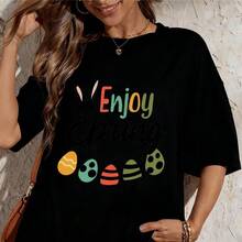 Playeras De Mujer Playera De Pascua Para Mujer Camiseta De Conejito De Pascua Con Orejas De Conejo, Huevos De Pascua Coloridos Y Letra Enjoy Spring Playeras Casual, Blusas Para MujerEs Un Gran Regalo Para La Familia, Los Amigos, Los Novios Y Las Novias/Ligera Y Fresca, Cómoda Y Suave, Perfecta Para Usar Al Aire Libre. - oscuro - Ver 5