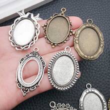 1pack Bezel Pendant Trays Vintage Cabochon Bezel Settings Trays Charms Antique Bronze Style Oval Trays Pendant Blanks For DIY Crafts Photo Necklace Jewelry Making - Multicolor - View 2