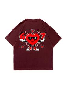 FRACTYR 男士夏季时尚简约户外狼元素印花圆领短袖T恤 | 百搭街头休闲装，男友礼物 - 酒紅色 - 查看 3